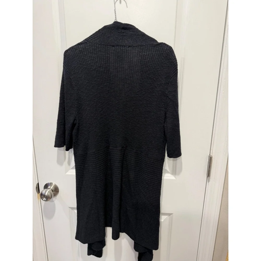 Alfani‎ Women Cardigan Linen Cotton Blend Ribbed Black Medium